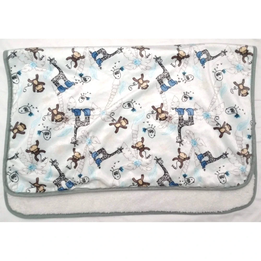 SL Home Fashions White Plush Monkey Bird Giraffe In Boots Baby Blanket RN 119741